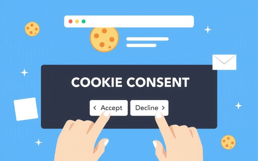 Ilustrație cu un banner de consimțământ pentru cookie-uri și un buton de acceptare