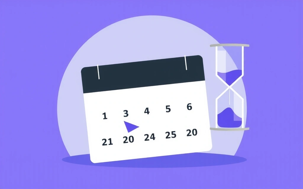 Ilustrație cu un calendar și o clepsidră, simbolizând gestionarea timpului și perioada de retenție a datelor.