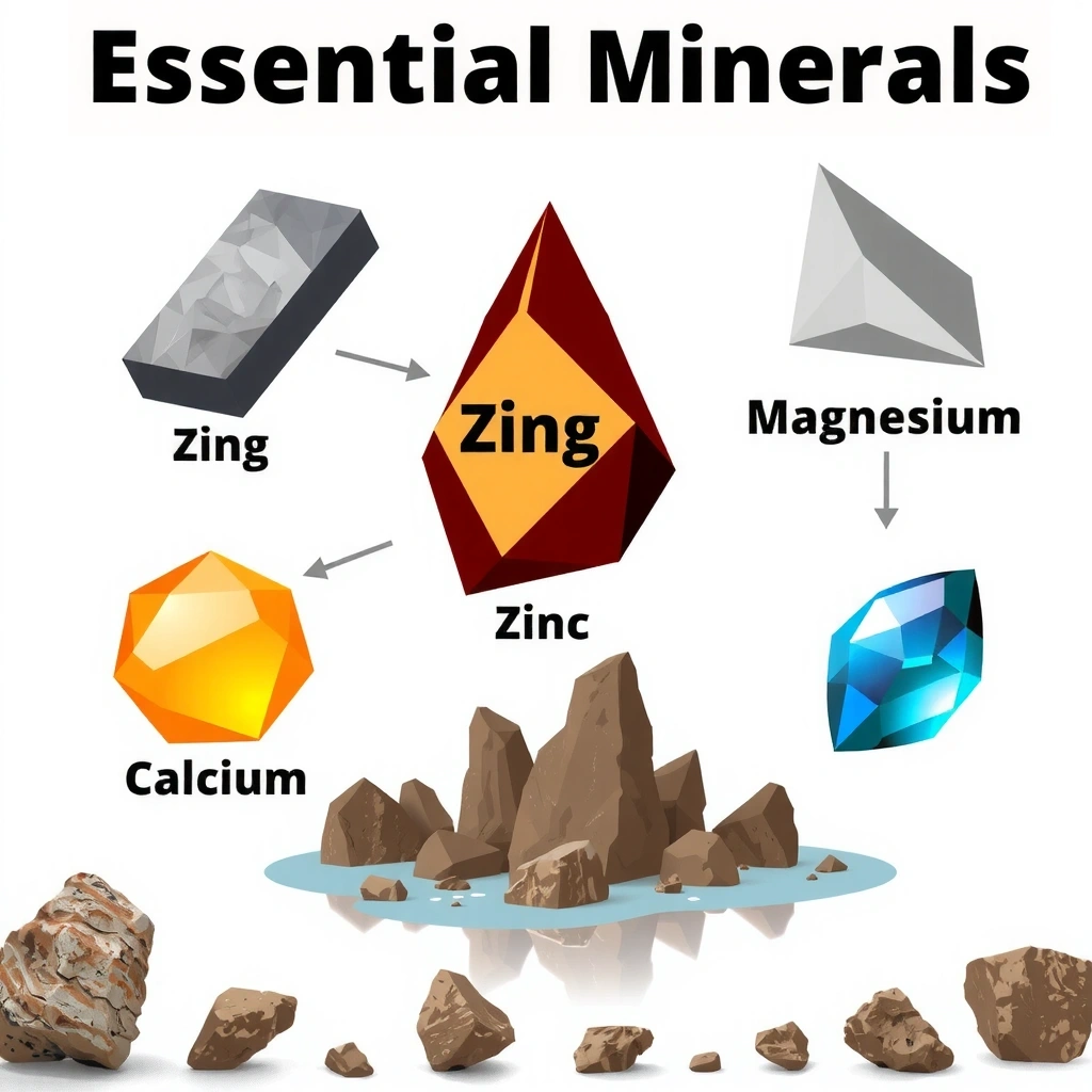 Ilustrație cu minerale esențiale și elemente naturale