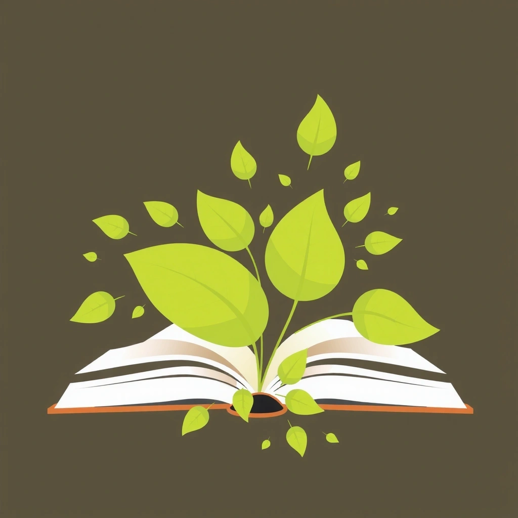 Ilustrație: Carte deschisă cu frunze, reprezentând ghiduri de sănătate